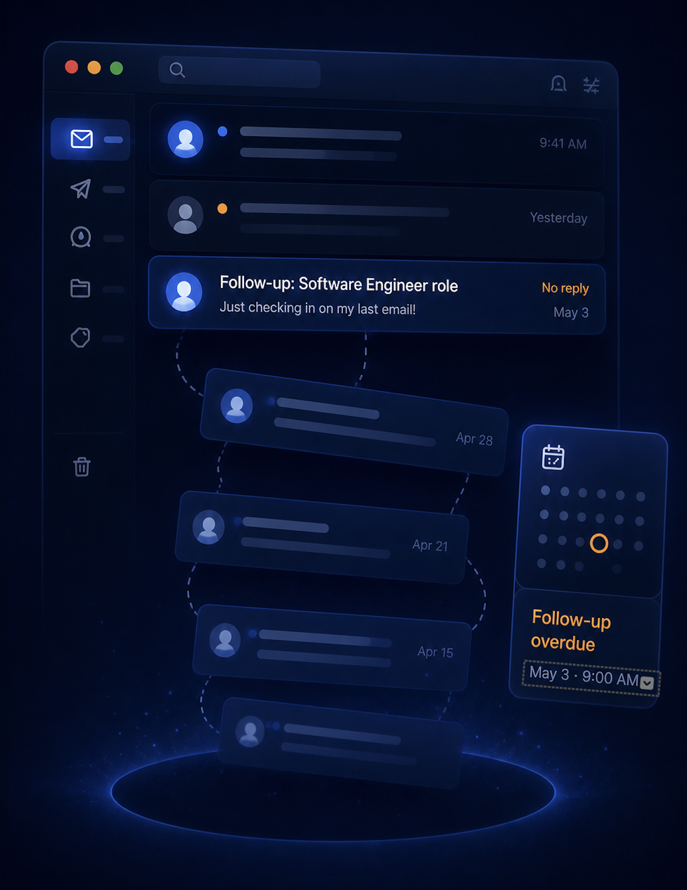 Illustration of recruiter emails slipping out of a crowded inbox